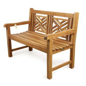 Crossback teak bench for outdoor seating