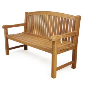 Oval teak bench for outdoor seating