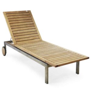 Outdoor pool lounge chair made of stainless steel and teak