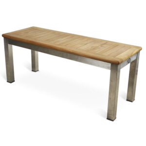 Backless bench made of stainless steel and teak wood