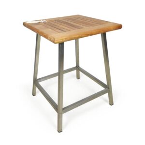 Stainless steel and teak bar stool with contemporary look