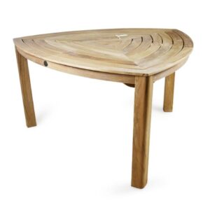 Orbital teak table with round top